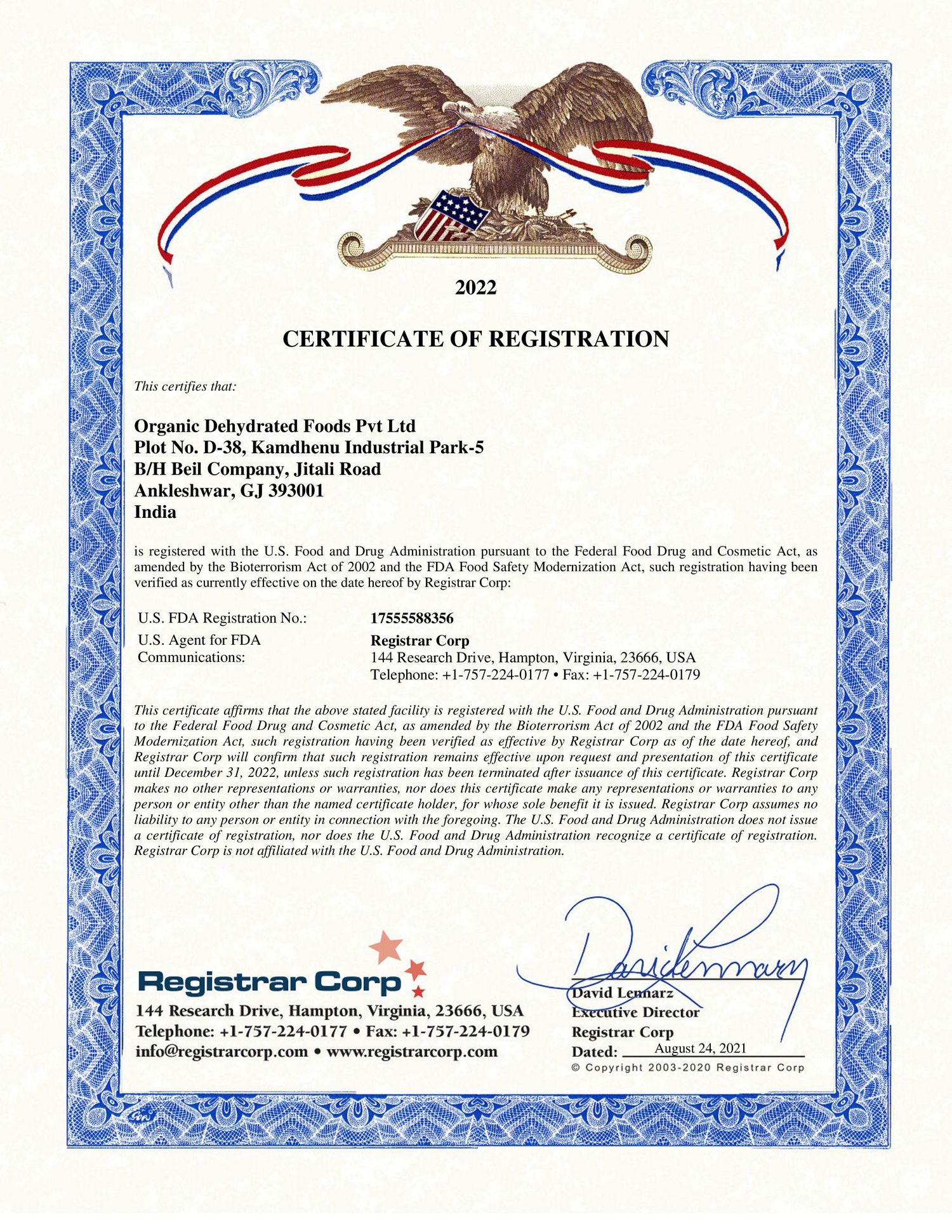 USFDA Certificate