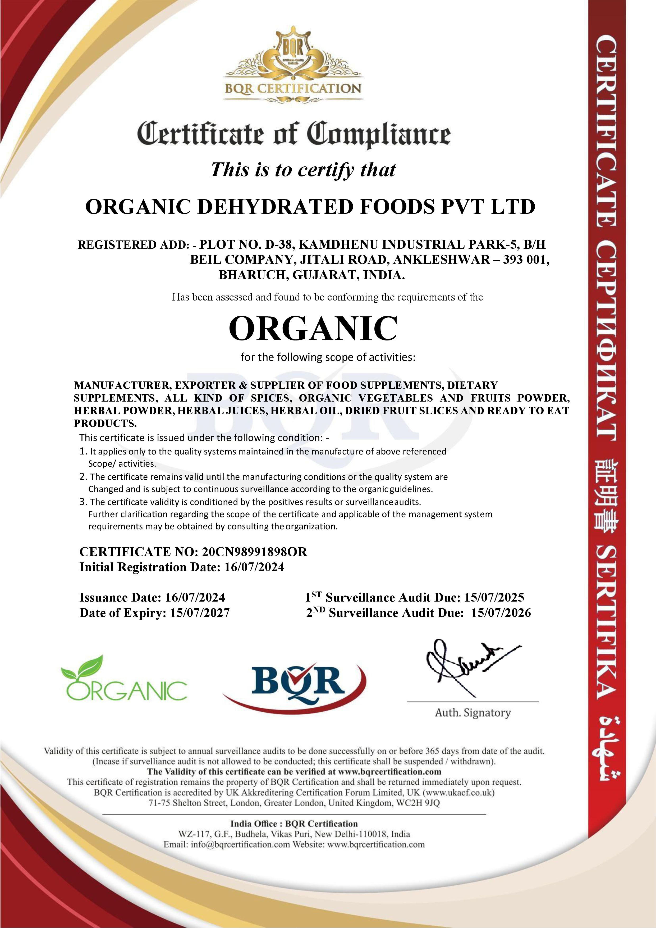 Organic Certificate